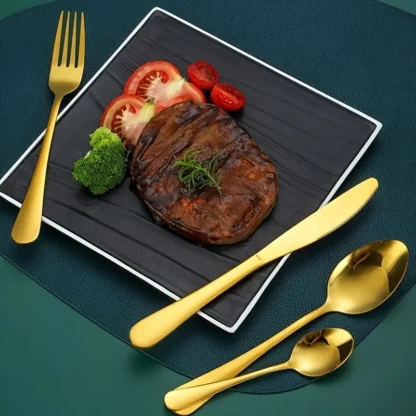 Gold cutlery set  with stand - Image 5
