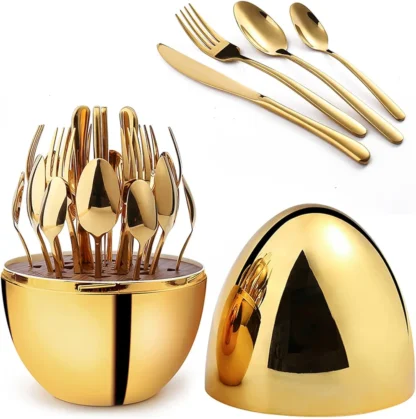 Egg-Shaped Cutlery Set In 3 colors (Gold, Silver, and Rose Gold), Set Contains: 24 Pieces