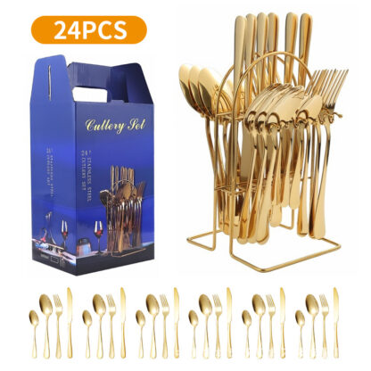 Gold cutlery set  with stand - Image 2