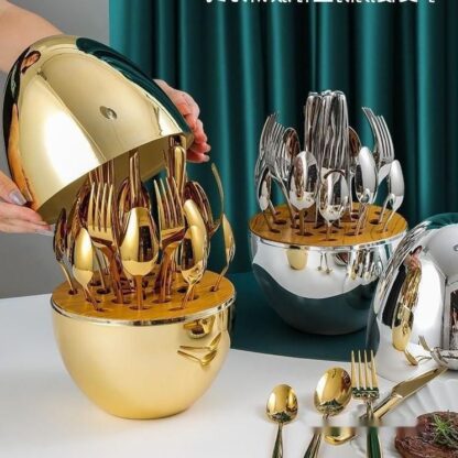 Egg-Shaped Cutlery Set In 3 colors (Gold, Silver, and Rose Gold), Set Contains: 24 Pieces - Image 5