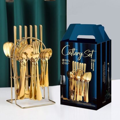 Gold cutlery set  with stand - Image 3