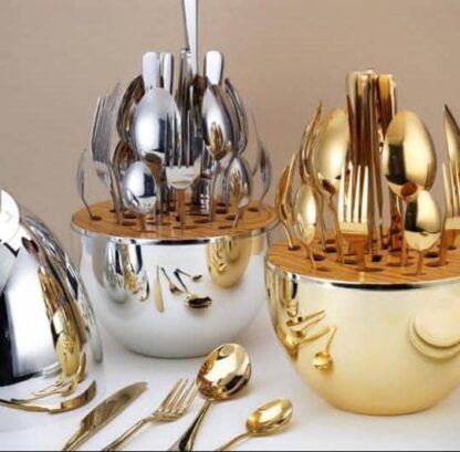 Egg-Shaped Cutlery Set In 3 colors (Gold, Silver, and Rose Gold), Set Contains: 24 Pieces - Image 2