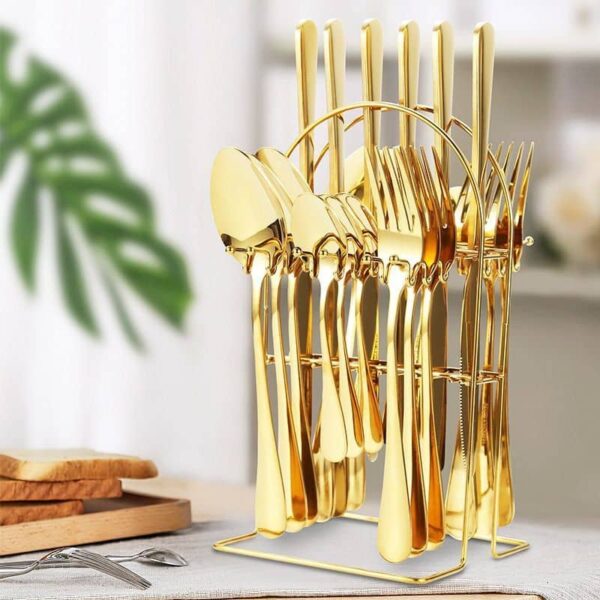 Gold cutlery set  with stand