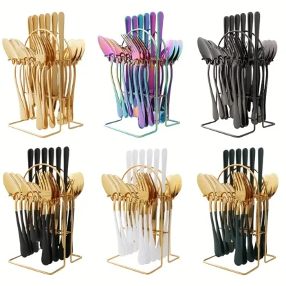 Gold cutlery set  with stand - Image 4
