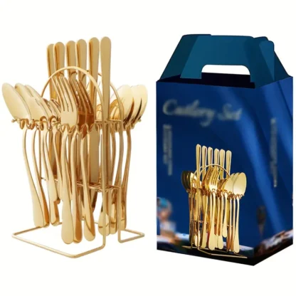 Gold cutlery set  with stand - Image 6